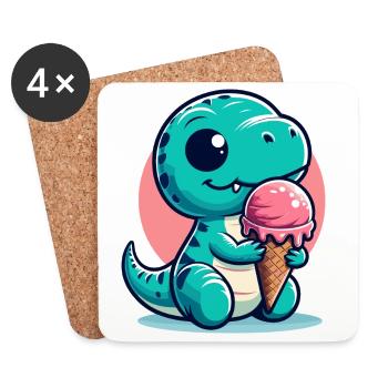 Cute T-Rex with Ice Dinosaur Gift - Coasters (set of 4) - white - Front