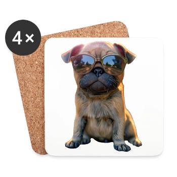 Mops Beige Hunde Liebe Carlin Kleiner Süßer Mops - Untersetzer (4er-Set) - Weiß - Vorne