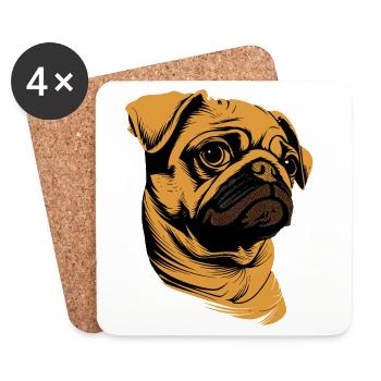 Mops Beige Hunde Liebe Carlin Kleiner Süßer Mops - Untersetzer (4er-Set) - Weiß - Vorne