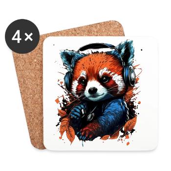 Panda roux mélomane mignon - Dessous de verre (lot de 4) - blanc - Devant