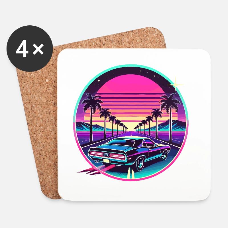 Retro Sunset Car Drive Vaporwave Ästhetisches Design - Untersetzer (4er-Set) - Weiß