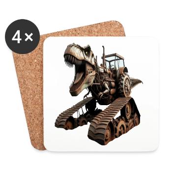 Dino-Traktor Hybrid T- Rex - Untersetzer (4er-Set) - Weiß - Vorne