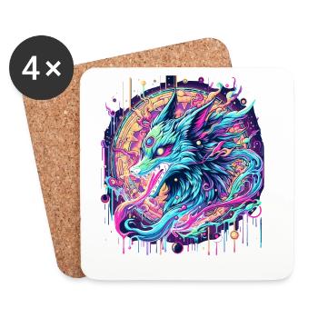 Psychedelische Fuchs Kopf Goa Kunst - Untersetzer (4er-Set) - Weiß - Vorne