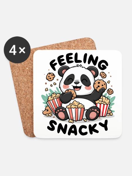 Panda - Feeling Snacky - Untersetzer (4er-Set) - Weiß
