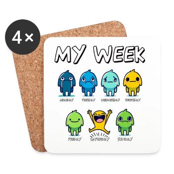 My Week Funny Days of the Week Cartoon Art Design - Coasters (set of 4) - white - Front