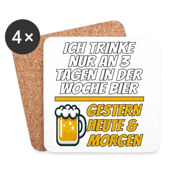 Gestern Heute Morgen Lustiger Bier Spruch - Untersetzer (4er-Set) - Weiß - Vorne