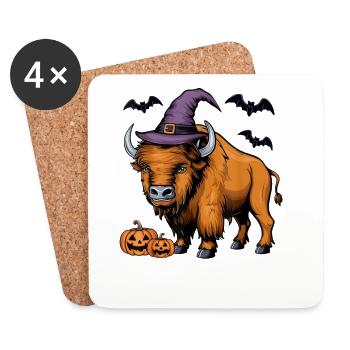 Citrouille effrayante Chauve-souris Drôle Sorcière Chapeau Bison Halloween - Dessous de verre (lot de 4) - blanc - Devant