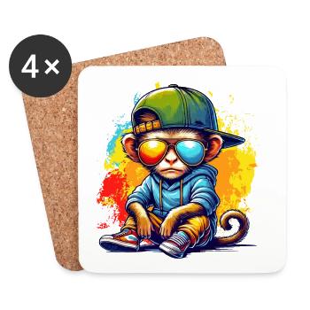 Cooler Hip Hop Affe mit Sonnenbrille Graffiti Style - Untersetzer (4er-Set) - Weiß - Vorne