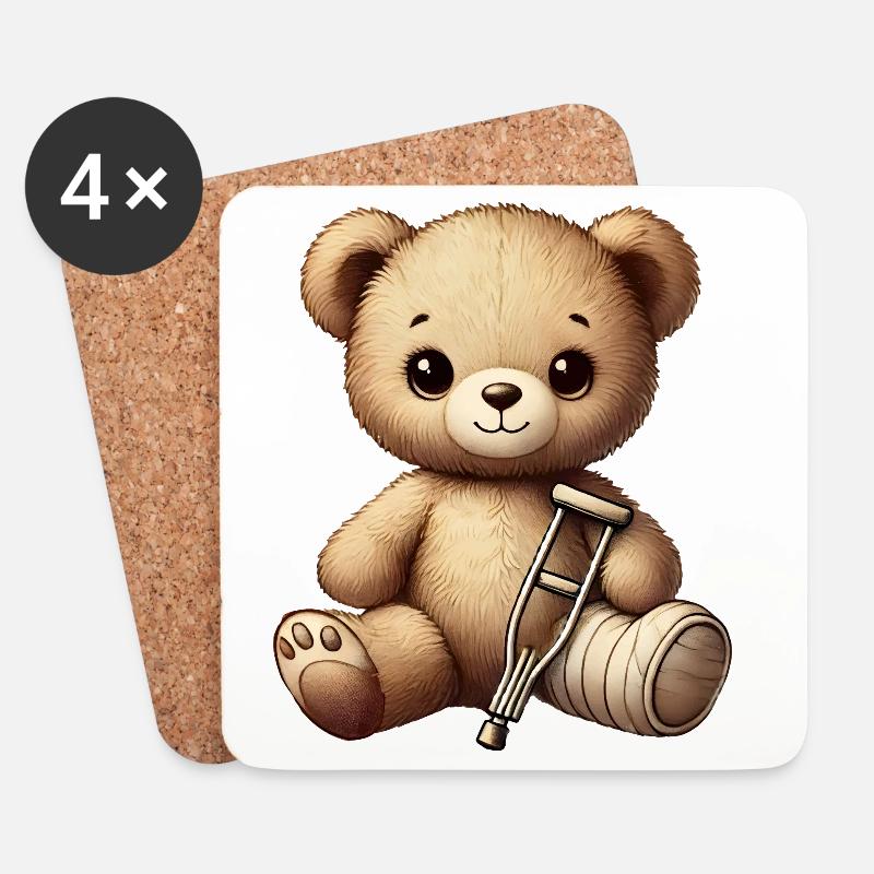 Teddy als Trostpflaster - Kuscheltier mit Gipsbein - Untersetzer (4er-Set) - Weiß