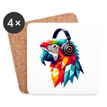 Polygon Parrot with Headphones Colorful Music Love - Coasters (set of 4) - white - Front