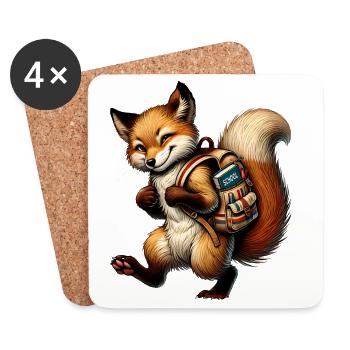Start of school with fun: Fox for school beginners - Coasters (set of 4) - white - Front