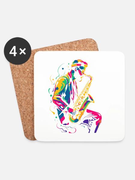 Saxophonist 90er Look - Untersetzer (4er-Set) - Weiß
