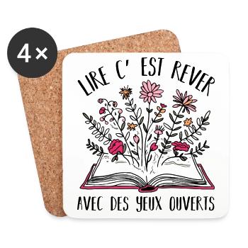Lire c' est rêver cadeau lecture livres lectrice - Dessous de verre (lot de 4) - blanc - Devant