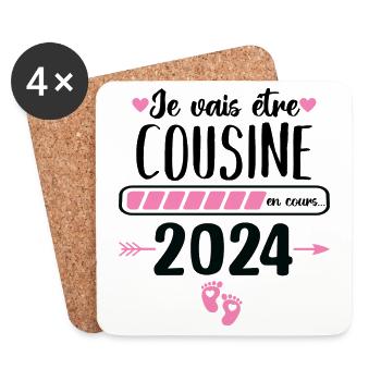 Je vais être cousine 2024 annonce naissance cadeau - Dessous de verre (lot de 4) - blanc - Devant