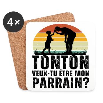 Tonton veux-tu être mon parrain cadeau filleul - Dessous de verre (lot de 4) - blanc - Devant