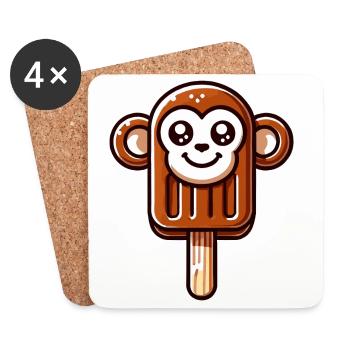 An ice cream in the shape of a smiling monkey - Coasters (set of 4) - white - Front