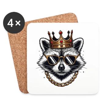 Cool Raccoon King with Crown Urban Swag - Coasters (set of 4) - white - Front