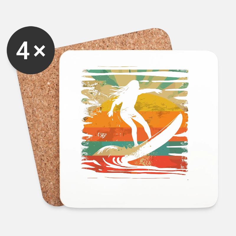 Retro Surferin - Untersetzer (4er-Set) - Weiß