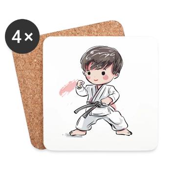 Karate Junge Comic Stil - Untersetzer (4er-Set) - Weiß - Vorne