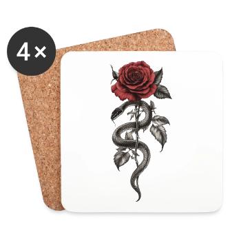 Snake Rose Floral Aesthetics Snake Gift - Coasters (set of 4) - white - Front