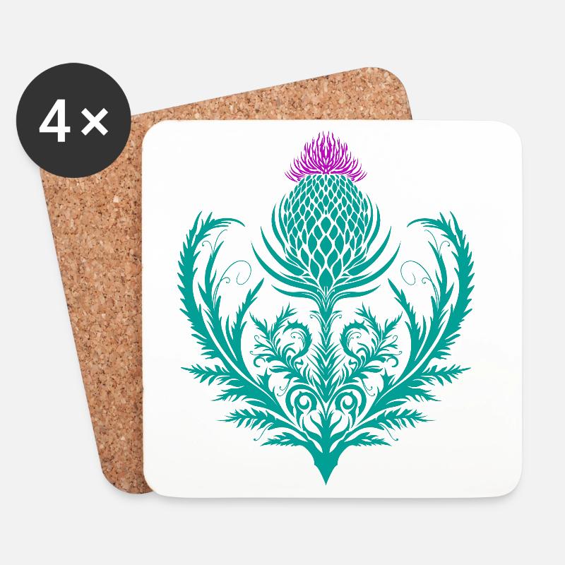 Distel Tattoo Scottish Thistle Botanical Art - Coasters (set of 4) - white