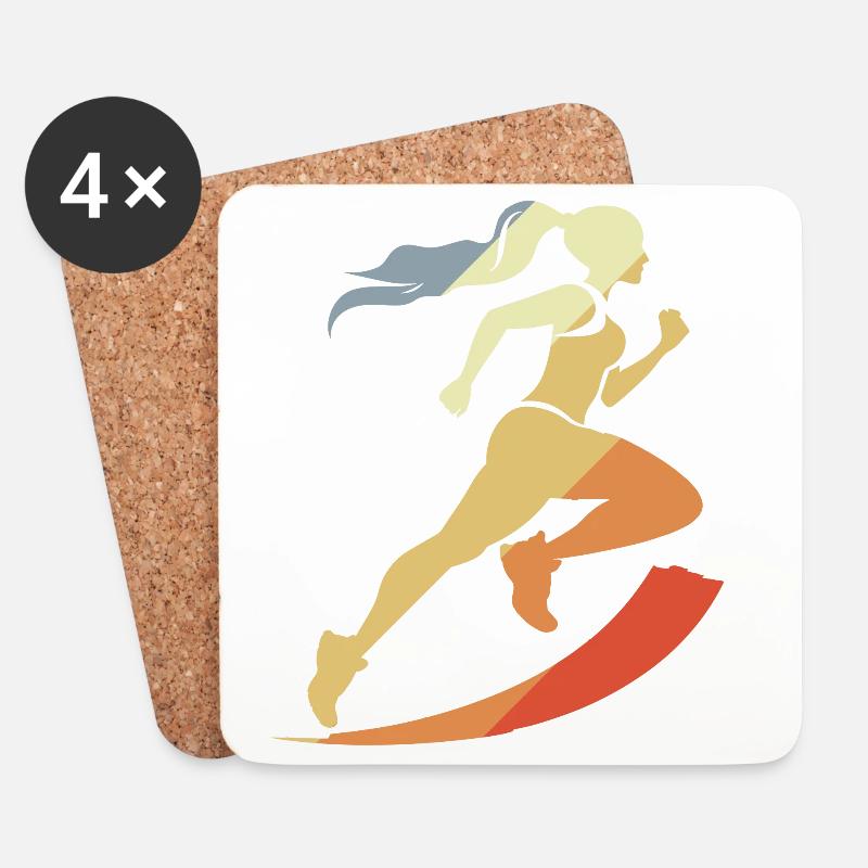 Vintage Läuferin Grafik - Untersetzer (4er-Set) - Weiß