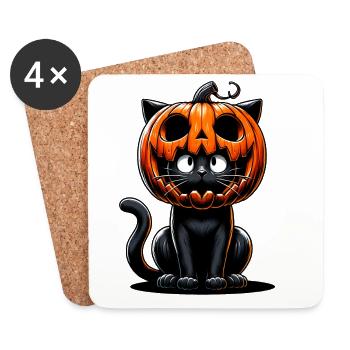 Süße Schwarze Katze Halloween Design Kürbis Kostüm - Untersetzer (4er-Set) - Weiß - Vorne