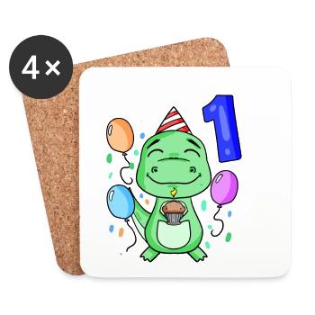 1 Jahr alt - Einschulung - Dinosaurier Motiv Dino - Untersetzer (4er-Set) - Weiß - Vorne