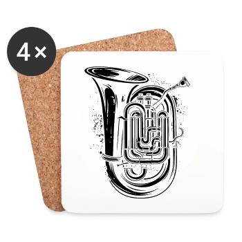 Tuba Drawing - Coasters (set of 4) - white - Front