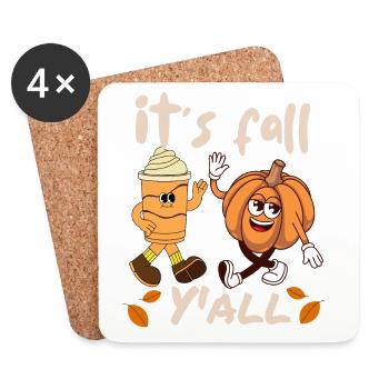 Retro cartoon pumpkin spice latte it's fall y'all - Dessous de verre (lot de 4) - blanc - Devant