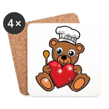 Teddy Bear, Cook, Chef, Chef, Cook, Cook, Heart - Coasters (set of 4) - white - Front
