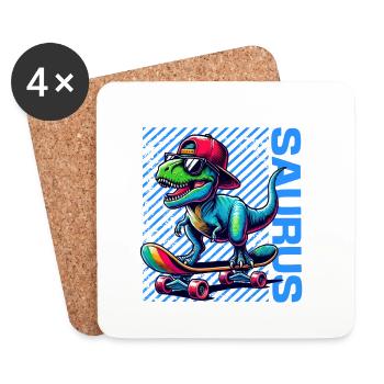 Skateur Saurus Cool T-Rex Dinosaure Skateur - Dessous de verre (lot de 4) - blanc - Devant