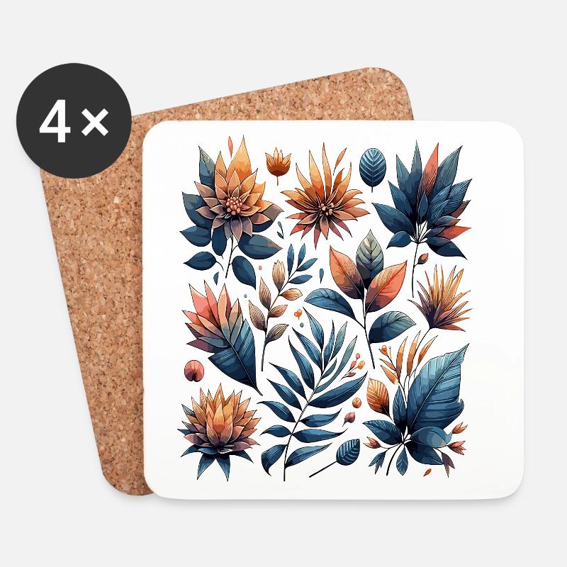 Aquarelle Blätter Boho Blättermuster - Untersetzer (4er-Set) - Weiß