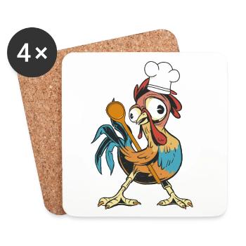 Poulet Coq Cuisinier Cuisiniers Cuisinier Arts culinaires Cuisinier loisir - Dessous de verre (lot de 4) - blanc - Devant