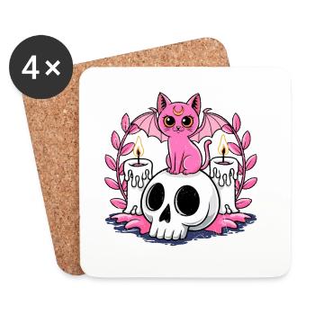 Halloween Pink Kitty Cat Witch Kawaii Anime Manga. - Coasters (set of 4) - white - Front