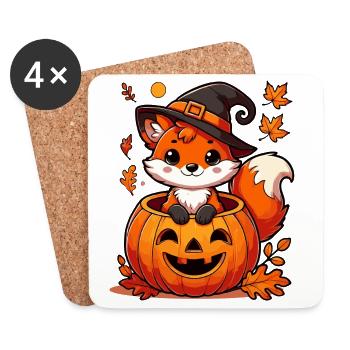 Halloween-Fuchs im Kürbis:Süßer Gruselspaß - Untersetzer (4er-Set) - Weiß - Vorne
