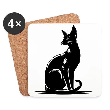 Chat oriental à poil court - Dessous de verre (lot de 4) - blanc - Devant