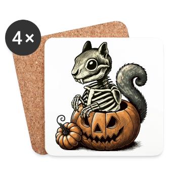 Skeleton squirrel motif in a pumpkin - Coasters (set of 4) - white - Front