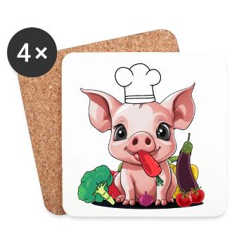 Schwein Gemüse Koch Köchin Köche kochen Ferkel - Untersetzer (4er-Set) - Weiß - Vorne