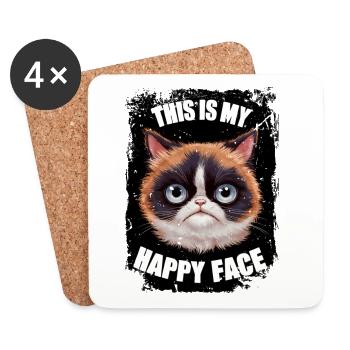 Funny Happy Face Kitten Kitty Cat Ironic Sarcasm. - Coasters (set of 4) - white - Front