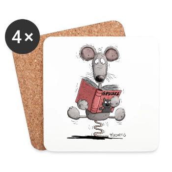 Leseratte Ratte Buch Lesen Bücherwurm - Untersetzer (4er-Set) - Weiß - Vorne