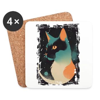 Chat mystique au clair de lune - Dessous de verre (lot de 4) - blanc - Devant