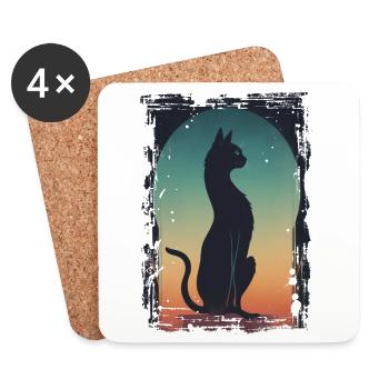 Chat noir - Dessous de verre (lot de 4) - blanc - Devant