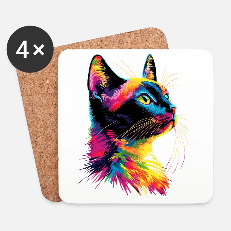 Katze Bunt Regenbogen Farben Popart Cat Mom Katzen - Untersetzer (4er-Set) - Weiß