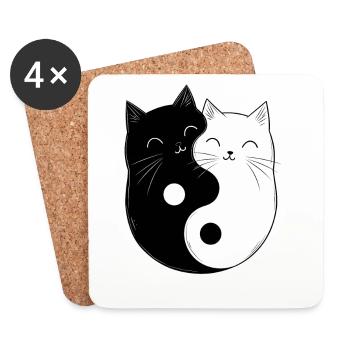 Yin and Yang Cats Cat Owner Buddhism Graphic - Coasters (set of 4) - white - Front