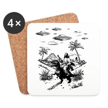 Jesus Dinosaur Meme Humor Religion Fantasy - Coasters (set of 4) - white - Front
