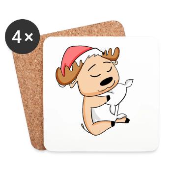 Moose Cute Tired Sleeping In Christmas - Coasters (set of 4) - white - Front
