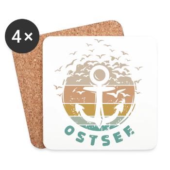 retro anchor Baltic Sea vintage sea seagulls icon logo - Coasters (set of 4) - white - Front