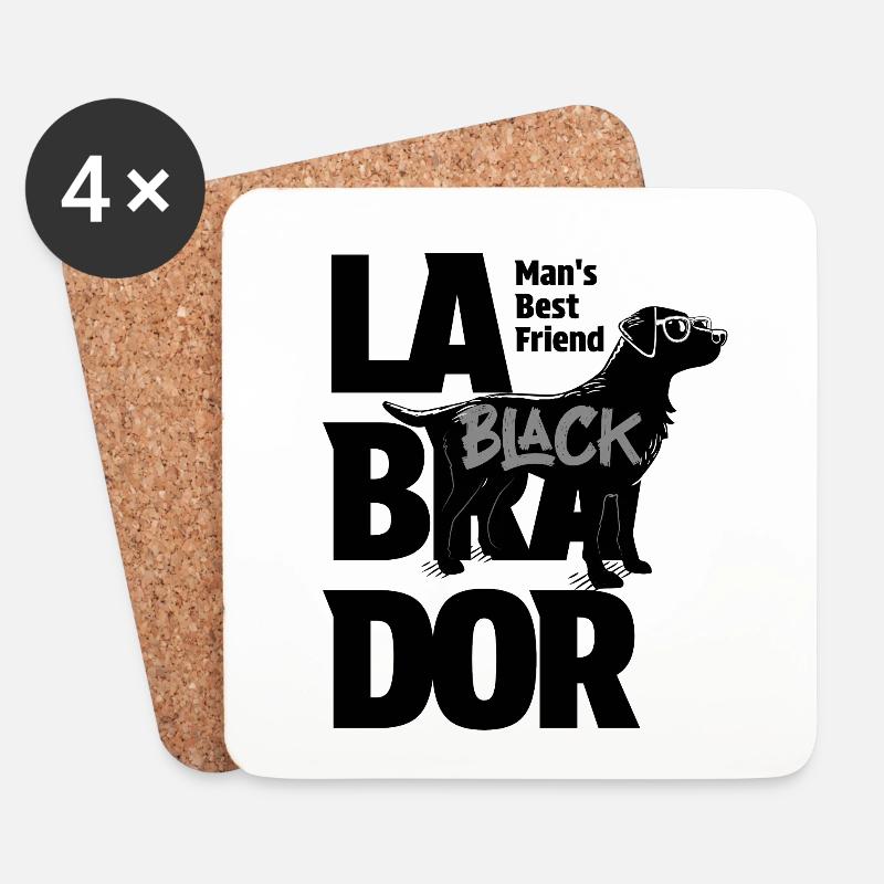 Black Brush Schrift mit Labrador Silhouetten - Untersetzer (4er-Set) - Weiß