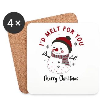 Cute Christmas Snowman I'd Melt For You - Coasters (set of 4) - white - Front